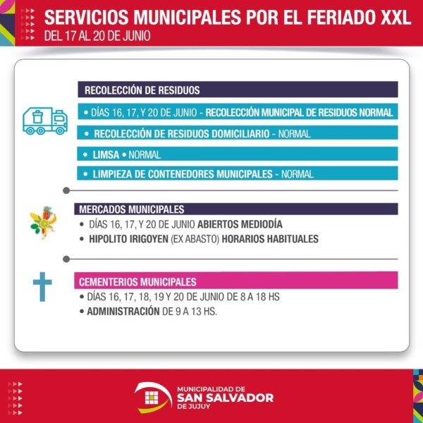 Servicios municipales por el feriado extra largo