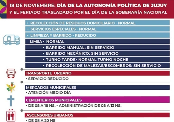 Servicios municipales por el feriado del d&iacute;a 18 de noviembre