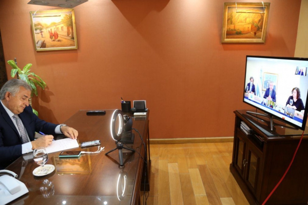 Pandemia: Morales, en videoconferencia con el Presidente de la Naci&oacute;n