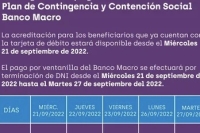 Cronograma de pagos para beneficiarios del Plan de Contingencia