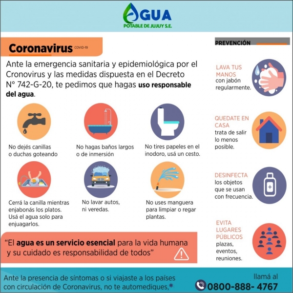 CUIDADO DEL AGUA DURANTE EL &ldquo;AISLAMIENTO SOCIAL, PREVENTIVO Y OBLIGATORIO&rdquo; POR EL CORONAVIRUS