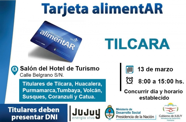 Tarjetas AlimentAR el viernes en Palpal&aacute; y Tilcara