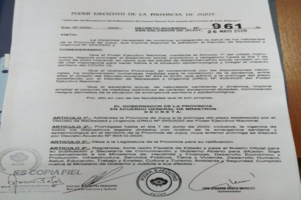 Jujuy adhiri&oacute; oficialmente a la pr&oacute;rroga de la cuarentena