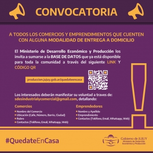 EL GOBIERNO INVITA A EMPRENDEDORES Y COMERCIOS A SUMARSE A LA BASE DE DATOS DE ENV&Iacute;OS A DOMICILIO