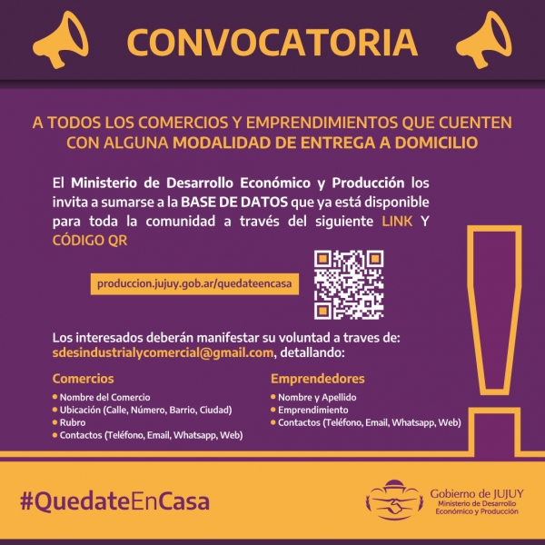 EL GOBIERNO INVITA A EMPRENDEDORES Y COMERCIOS A SUMARSE A LA BASE DE DATOS DE ENV&Iacute;OS A DOMICILIO