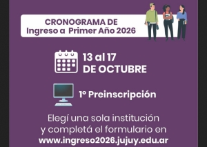 Ingreso a 1&deg; a&ntilde;o. Del 13 al 17 de octubre se realiza la preinscripci&oacute;n
