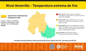 Alerta amarilla por frio extremo y vientos en Jujuy