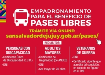 El 10 de febrero inicia el reempadronamiento de los Pases Libres para el transporte