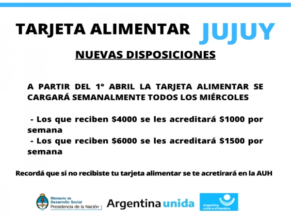 La Tarjeta AlimentAR se recargar&aacute; semanalmente