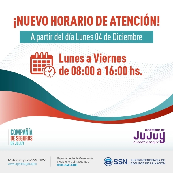 Compa&ntilde;&iacute;a de Seguros de Jujuy S. E. modifica su horario de atenci&oacute;n al p&uacute;blico