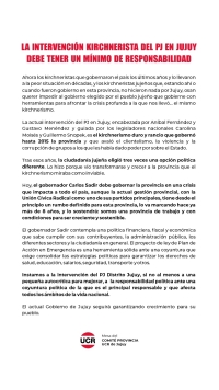 La intervenci&oacute;n kirchnerista del PJ en Jujuy debe tener un m&iacute;nimo de responsabilidad