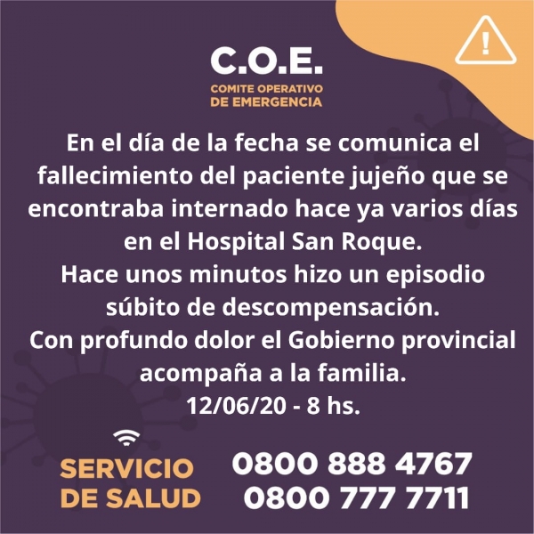 Primera muerte por Coronavirus en Jujuy