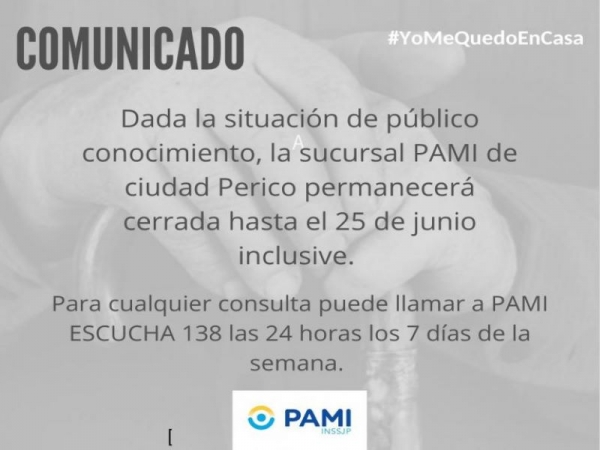 Cierran la sucursal Pami en Perico
