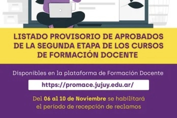 Listado provisorio de aprobados de la segunda etapa de los cursos de Formaci&oacute;n Docente PROMACE