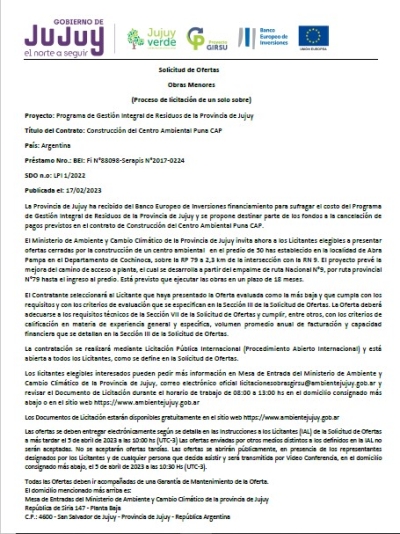 Licitaci&oacute;n: Centro Ambiental Puna