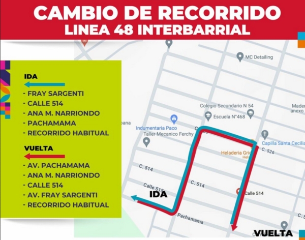 Alto Comedero.Cambio de recorrido de la l&iacute;nea Interbarrial