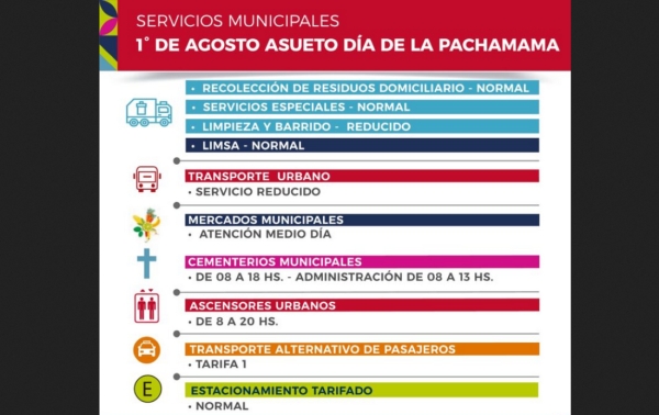 Servicios municipales por el asueto del D&iacute;a de la Pachamama