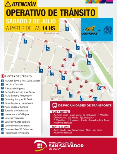 Modificaci&oacute;n del tr&aacute;nsito por el partido &ldquo;Los Pumas&rdquo; vs Escocia