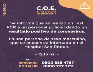 Coronavirus: otro polic&iacute;a di&oacute; positivo