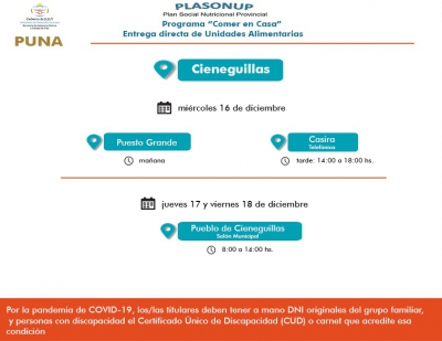 El mi&eacute;rcoles entregan unidades alimentarias en Cieneguillas