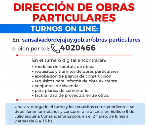 Turnos online para obras particulares