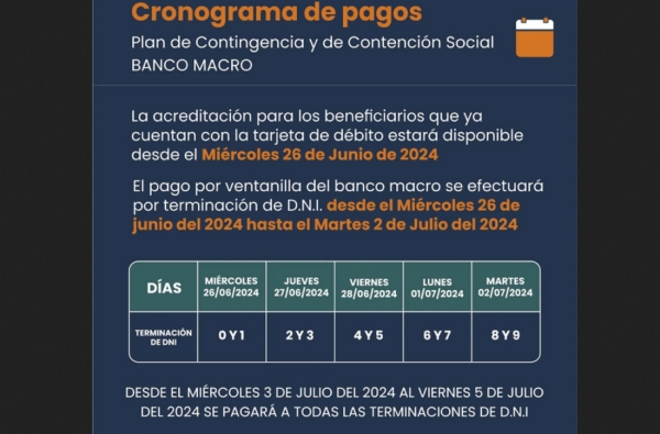 Pagos.Plan de Contingencia y Contenci&oacute;n Social