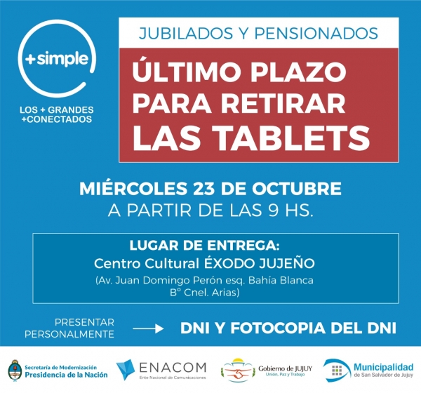 &Uacute;LTIMO PLAZO PARA RETIRAR LAS TABLETS