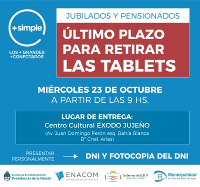 &Uacute;LTIMO PLAZO PARA RETIRAR LAS TABLETS
