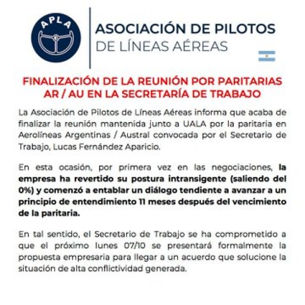 Los pilotos levantaron el paro tras el acuerdo de &uacute;ltimo momento