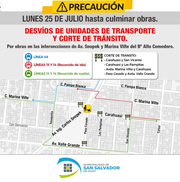 Modificaciones en el tr&aacute;nsito por obras en Alto Comedero