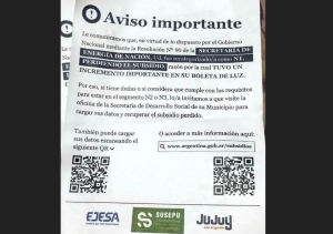 Alerta . Volantes con QR falsos sobre subsidios