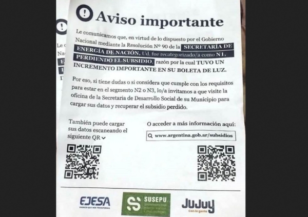 Alerta . Volantes con QR falsos sobre subsidios