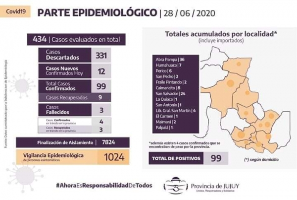 Coronavirus: Jujuy report&oacute; 12 casos positivos nuevos y un deseco