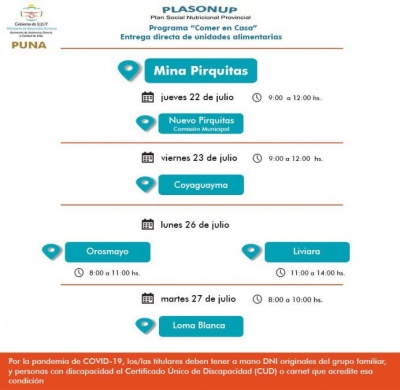 El Programa "Comer en Casa" entrega unidades alimentarias en Mina Pirquitas