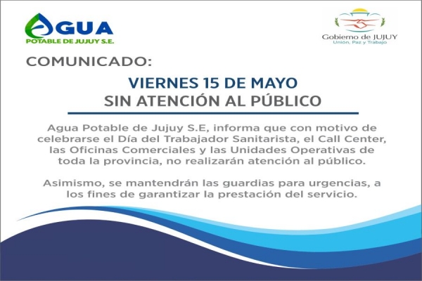 Viernes no habr&aacute; atenci&oacute;n en Agua Potable
