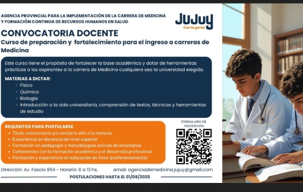 Carrera de Medicina: Convocan a docentes para curso de preparaci&oacute;n