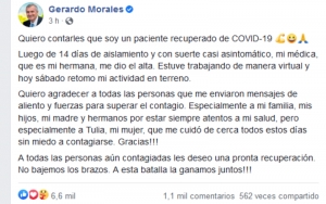 Gobernador Morales ya es un paciente Covid recuperado