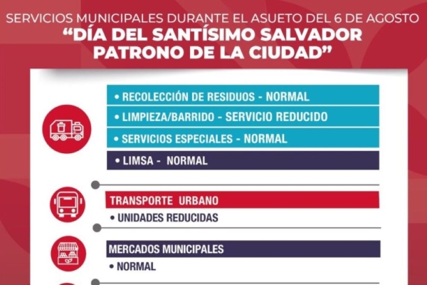 As&iacute; ser&aacute;n los servicios municipales por el D&iacute;a del Sant&iacute;simo Salvador