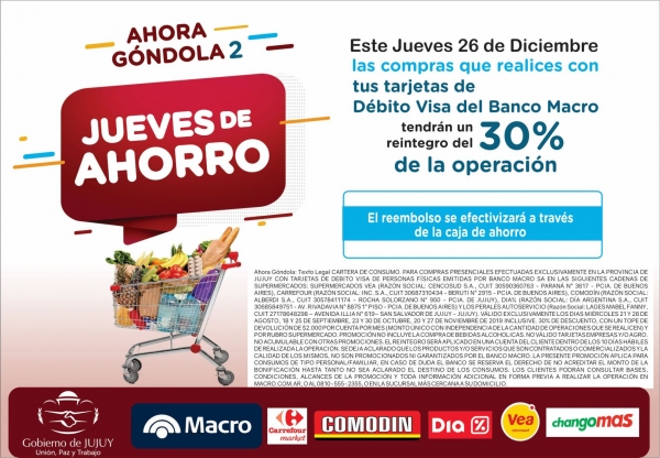 AHORA G&Oacute;NDOLA 2: CHANGOMAS SE SUMA AL &Uacute;LTIMO JUEVES DE AHORRO