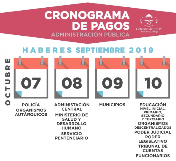 EL LUNES 7 INICIA EL CRONOGRAMA DE PAGOS