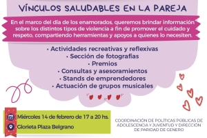 El 14 de febrero se desarrollar&aacute; la jornada &ldquo;Noviazgo Sin Violencias&rdquo;