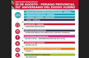 23 de agosto.Servicios municipales durante el feriado provincia