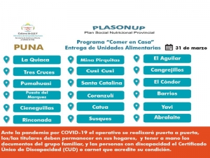 Hoy comienza la entrega de alimentos del PLASONUP