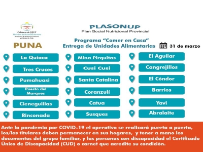 Hoy comienza la entrega de alimentos del PLASONUP