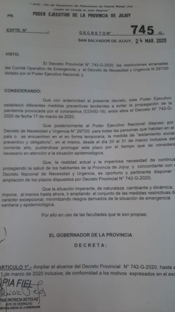 Jujuy amplia "Aislamiento social" hasta el 31 de marzo