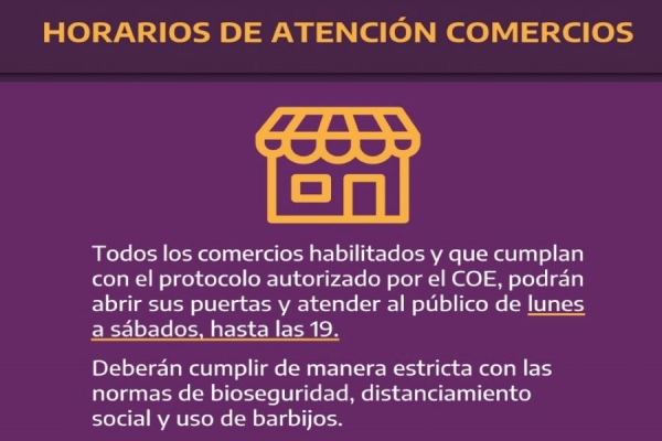 Horario de atenci&oacute;n en comercios, super y farmacias