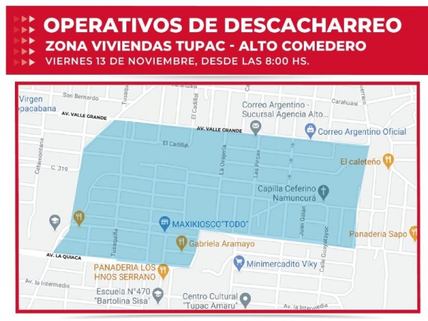 Hoy descacharrado en barrio Tupac del Comedero