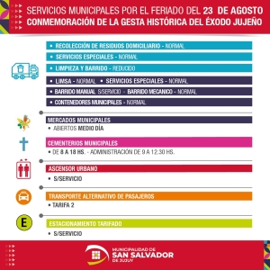 Servicios Municipales por el feriado del 23 de agosto