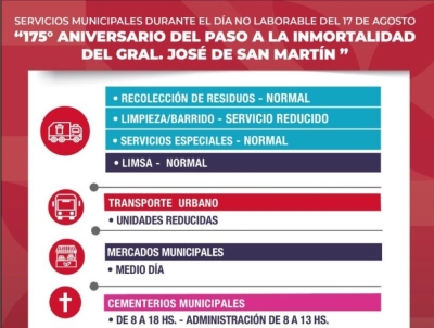 Servicios municipales por el d&iacute;a 17 de agosto