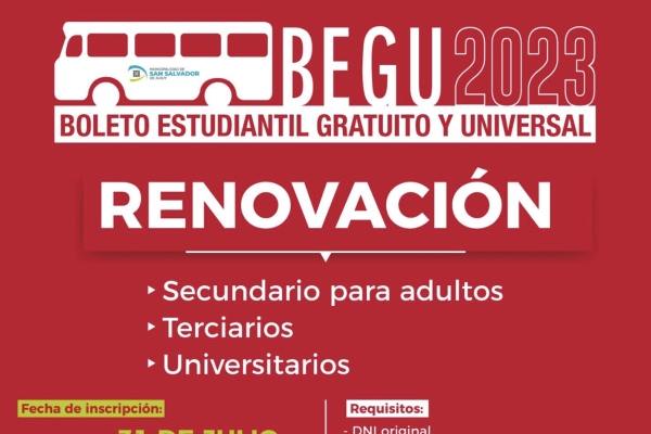 El 31 de julio inicia el per&iacute;odo de renovaci&oacute;n del BEGU